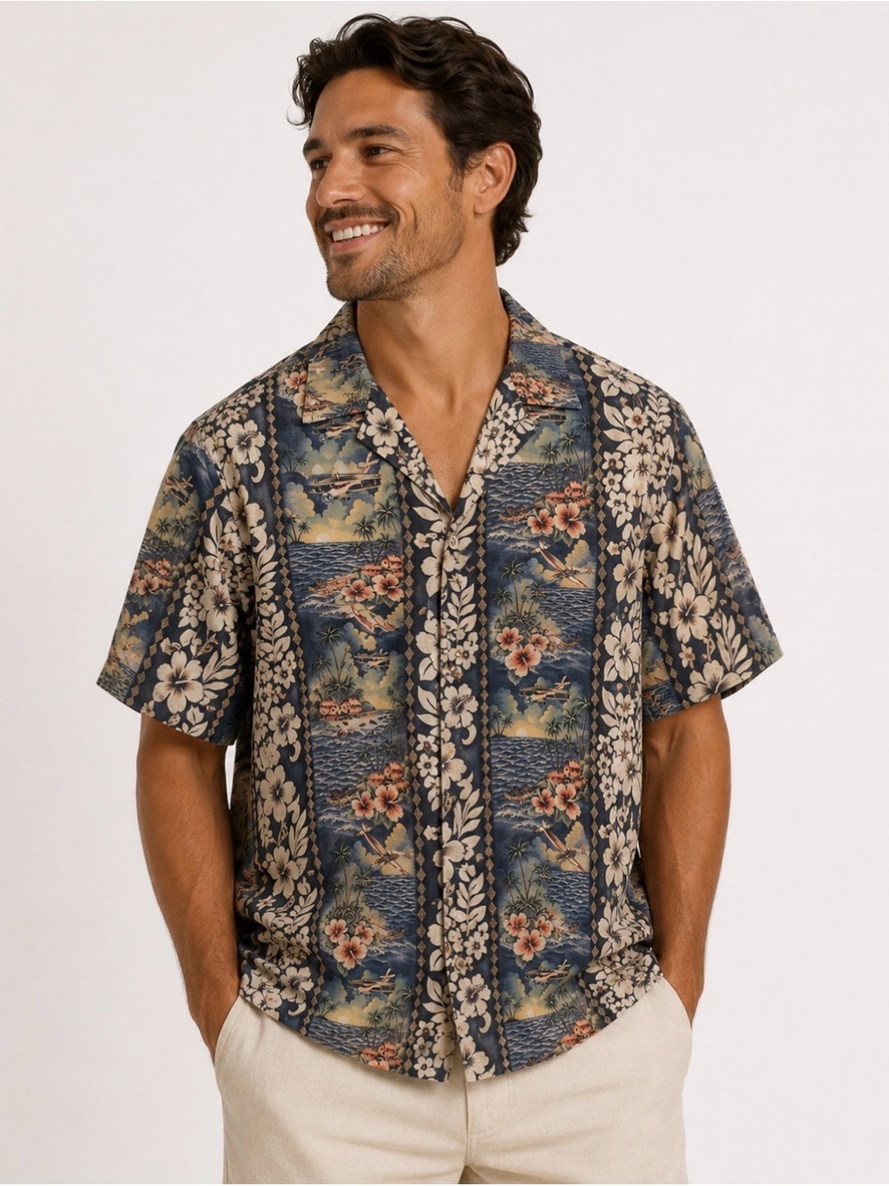 RJC vintage Hawaiian shirt cotton short sleeve pocket orchid print authentic